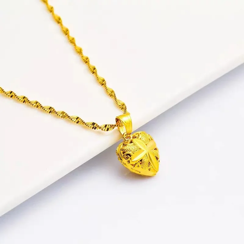 Viora Jewelry Women's 24K Gold (AU999) Hollow Drop-Heart Necklace | Openwork carving, micro-diamond glow with magnetic closure
