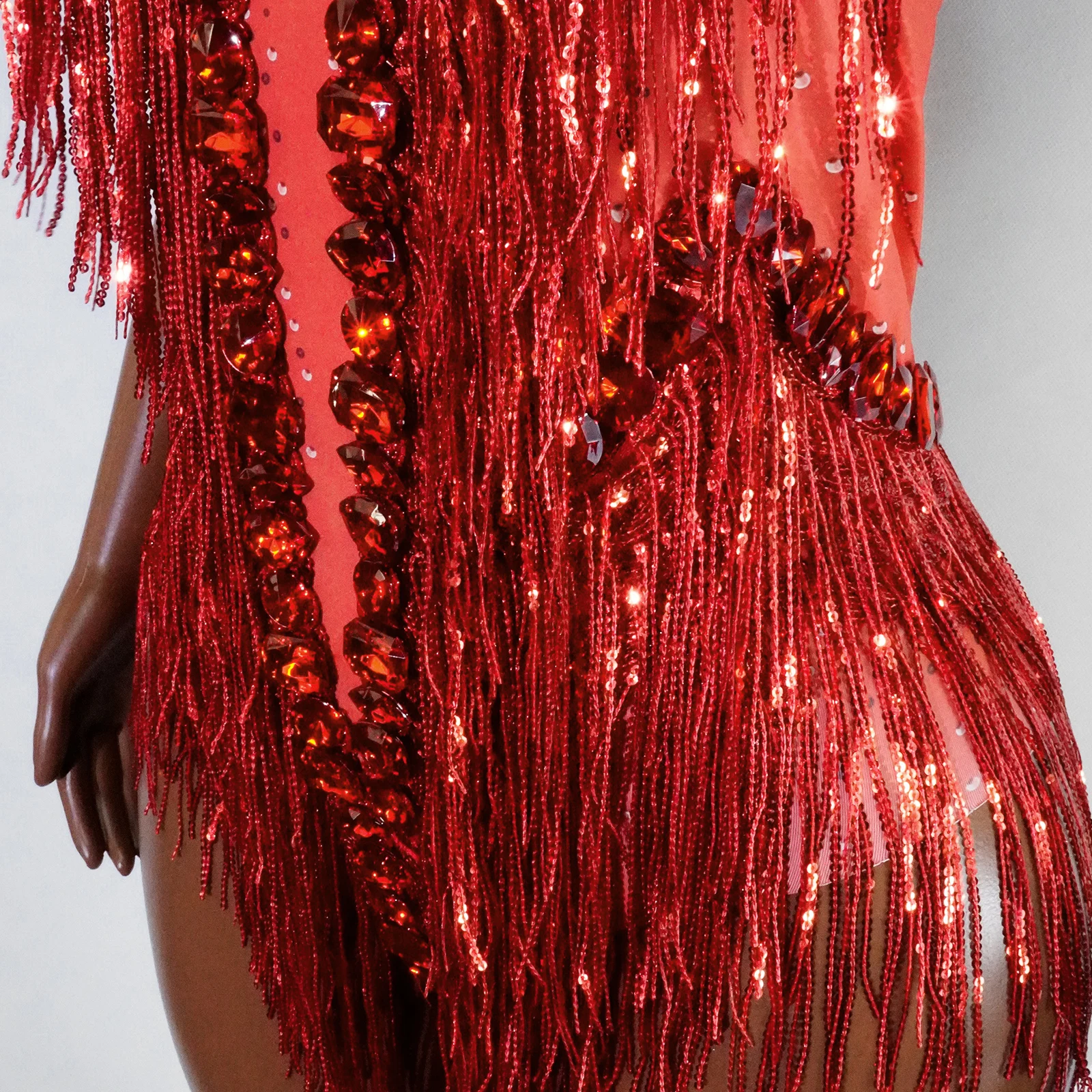 Sexy cristallo paillettes frange body nappa body donna pole costume da ballo latino club cantante di scena ballerino ds spettacolo di prestazioni