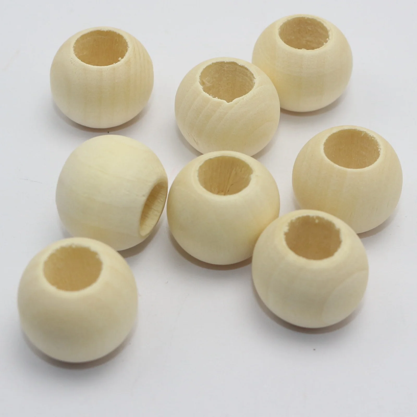 50pcs Wooden Beads Large Hole Unfinished Natural Round Wood Beads 15mm Hole 7mm