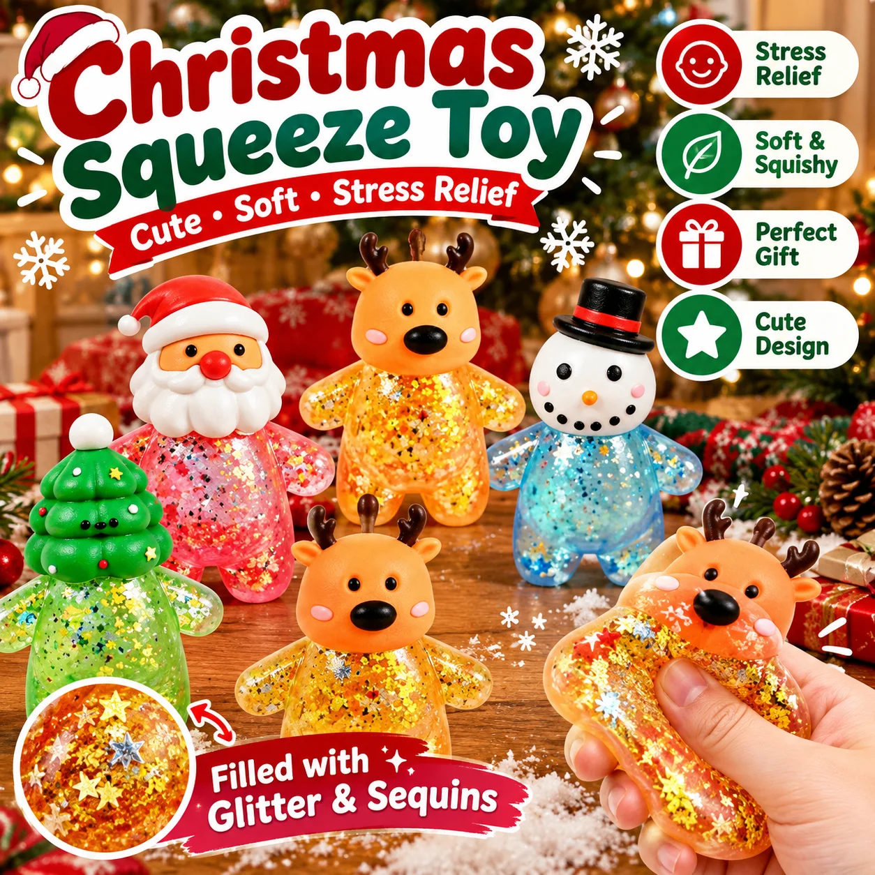 Christmas Santa Snowman Maltose Squishy Toy Stress Relief Decompression Toy Factory Supply Wholesale