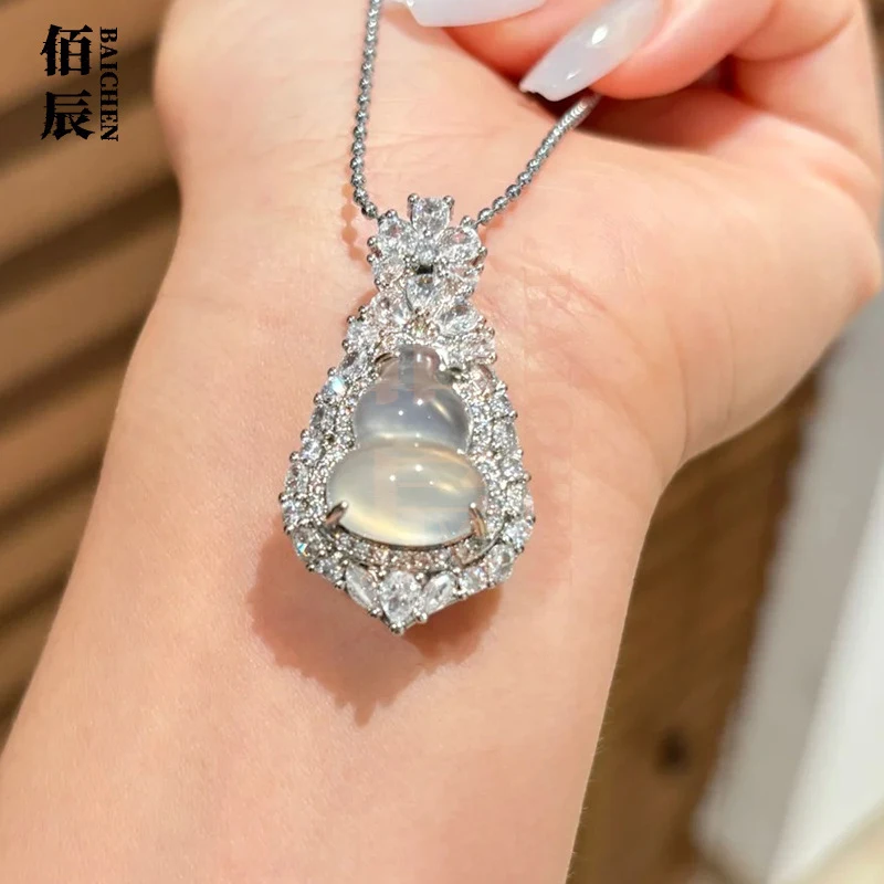 Wholesale New Chinese Style Imitation Water Jade High Ice Chalcedony Pendant with Silver Plating and Exquisite Horse-Shaped Gour