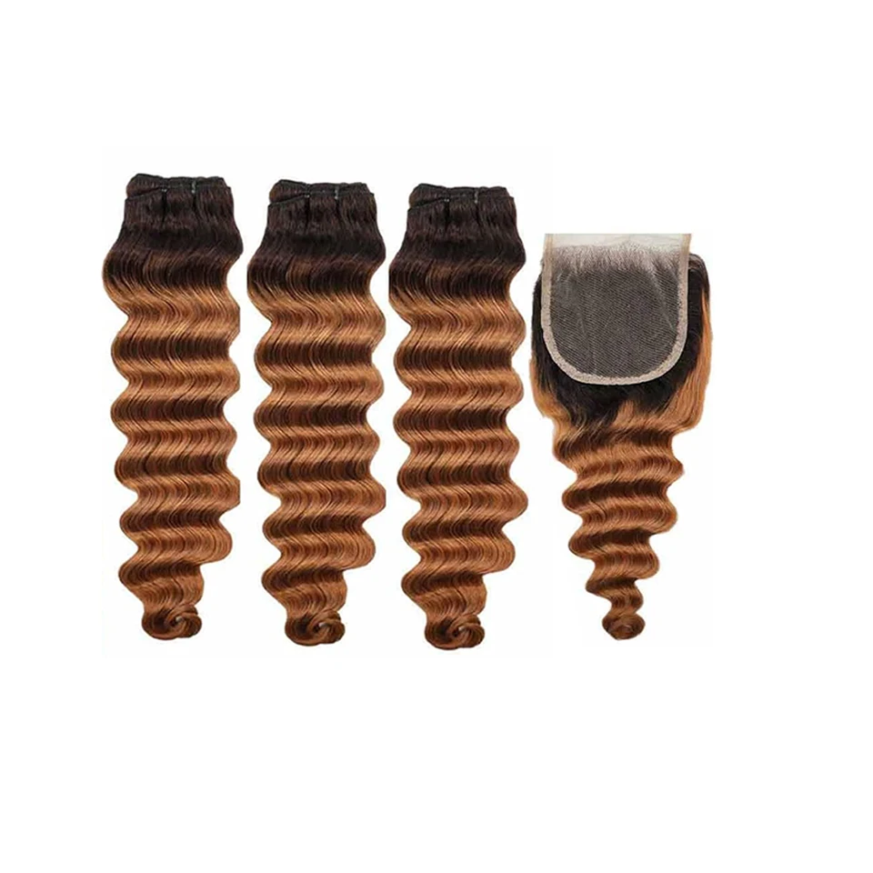 T4/30 Loose Deep Wave Human Hair Bundles With Closure Brazilian Deep Wave Hair Extensions 100% Human Hair