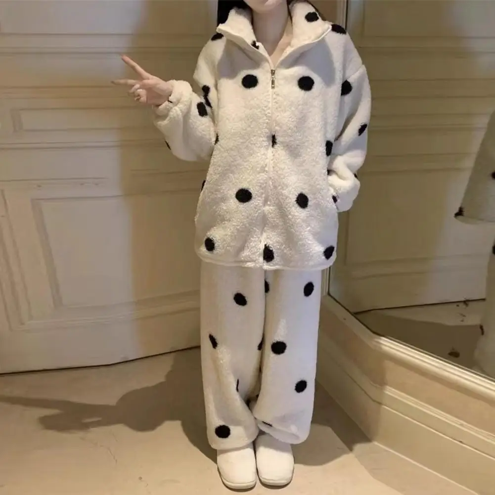 

Women Zip-up Pajama Set Thermal Insulation Pajamas Cozy Winter Pajamas Set for Women Thick Fleece Zip-up Sleepwear with for Home