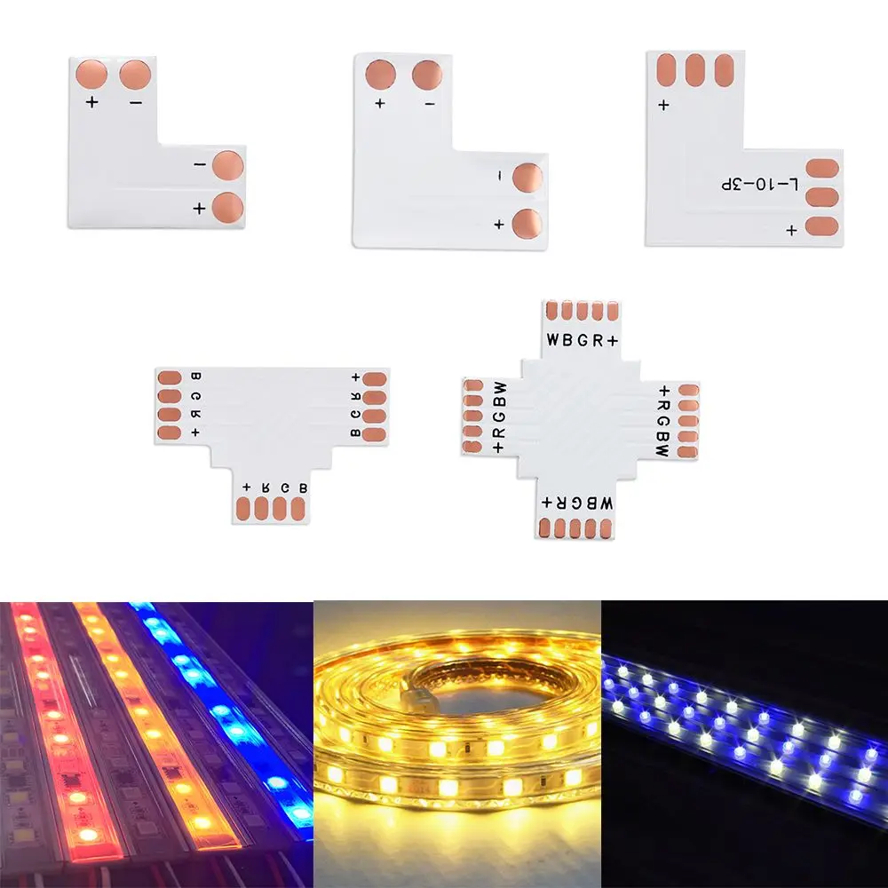 

5Pcs New Splitter 8mm 10mm 12mm L T X Shape LED Strip Corner Connector 2pin 3Pin 4pin 5pin 6Pin PCB Board