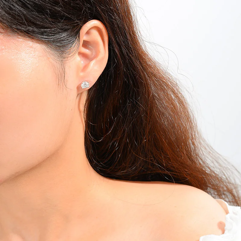 JH 0.3-1CT ارتفع الذهب اللون مويسانيتي وأقراط للنساء تألق الكلاسيكية الزفاف مختبر الماس القرط النقي 925 الفضة