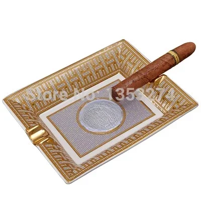 

Luxury Gadgets High-end Mosaic Circle "H" Pattern 2 Holder Ceramic Bone China Cigar Ashtray Free Shipping