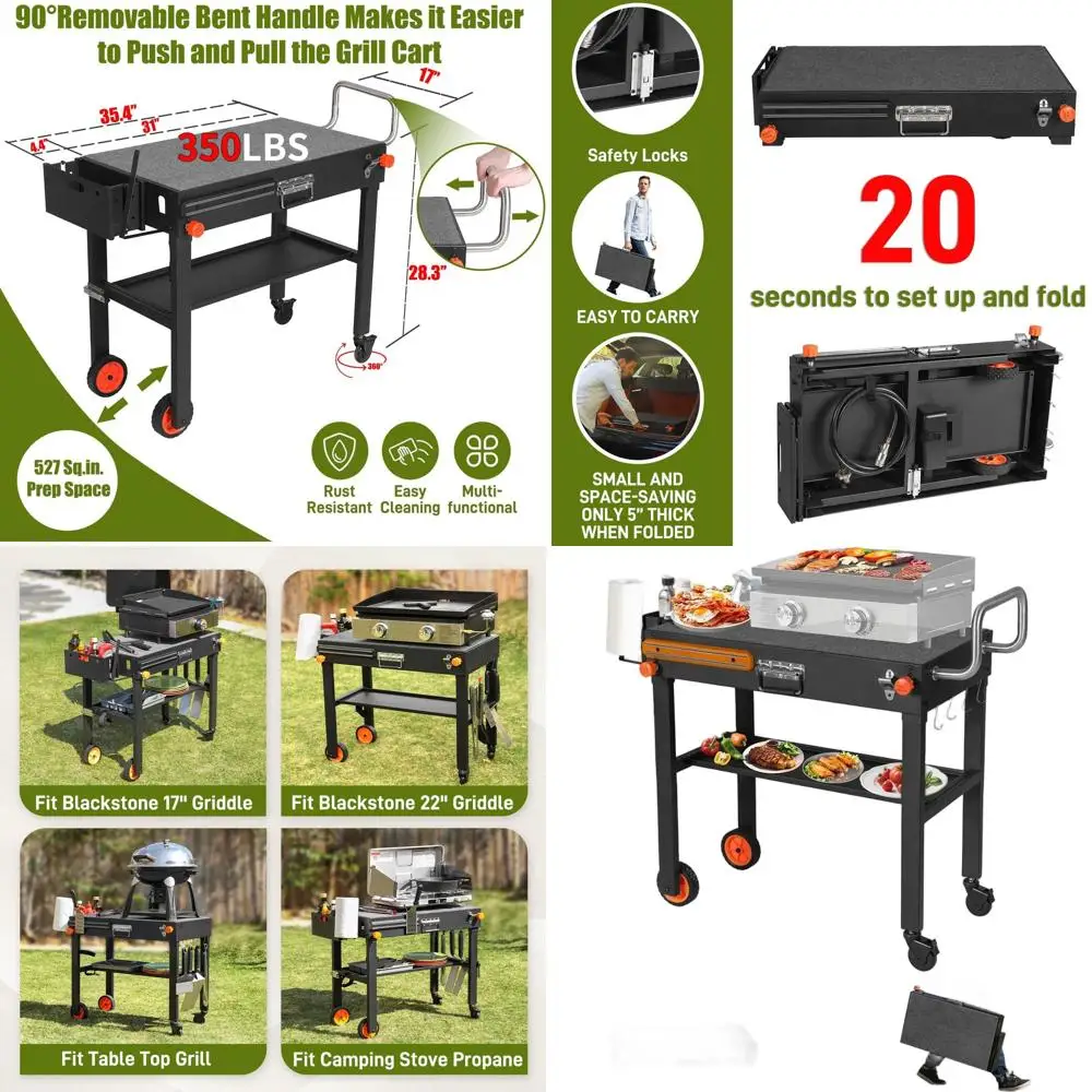 

Sturdy Portable BBQ Cart with Wheels, 31x17 for Blackstone Griddle & Ninja, Folding Kitchen Prep Stand