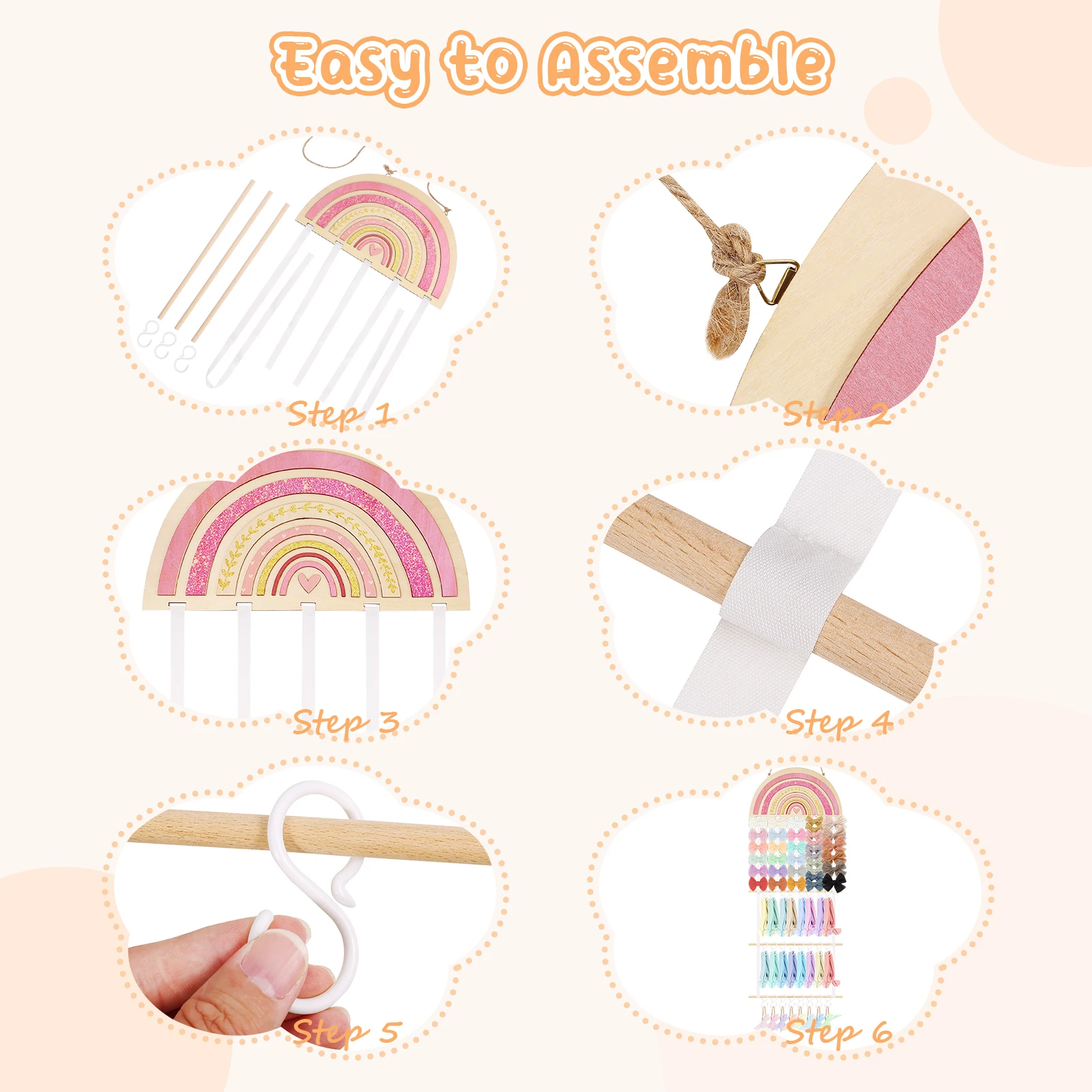 Деревянный Радужный органайзер для аксессуаров для волос с 30 крючками, настенная подвесная повязка на голову, стеллаж для детской комнаты, комнаты для маленьких девочек