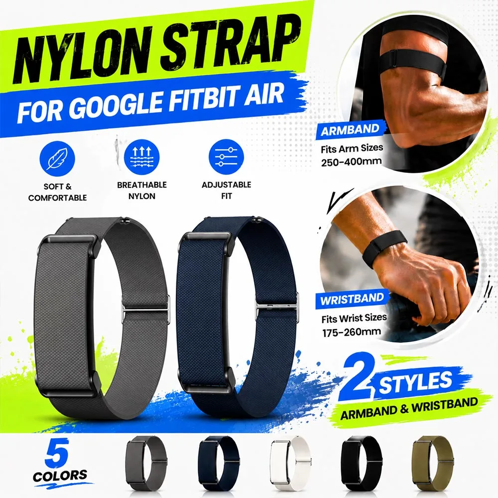 Biceps Replacement Band for Google Fitbit Air Strap 2PC Nylon Armband Adjustable Fitness Tracker Band for Google Fitbit Air Band