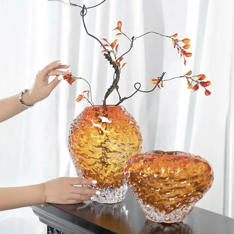 High-level Sense Decoration Crystal Glass Vase Creative Porch Table Vase Ornaments Living Room Flower Arrangement Device