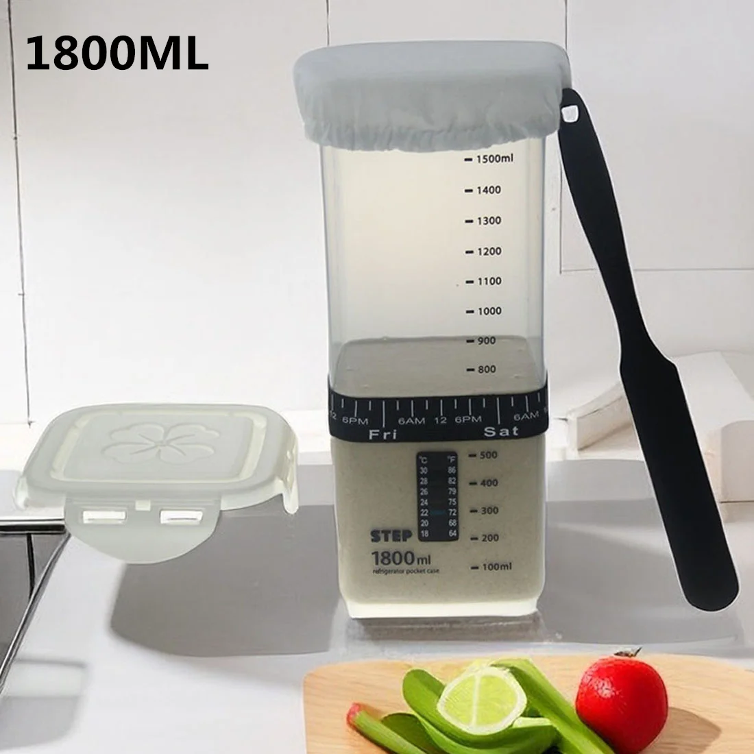 1800ml  Sourdough Starter Jar Kit with Scale Thermometer Paper Temperature Resistant Sourdough Wide Mouth Sourdough Jar