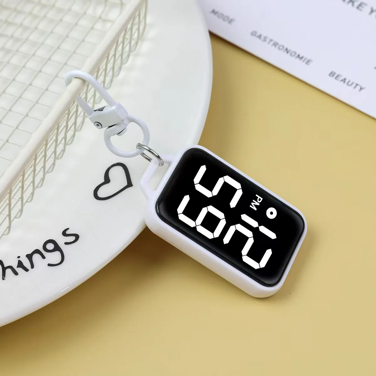 Touch Luminous Keychain Watch Square Large Digital Display Portable Student Pocket Watch Pendant with Carabiner
