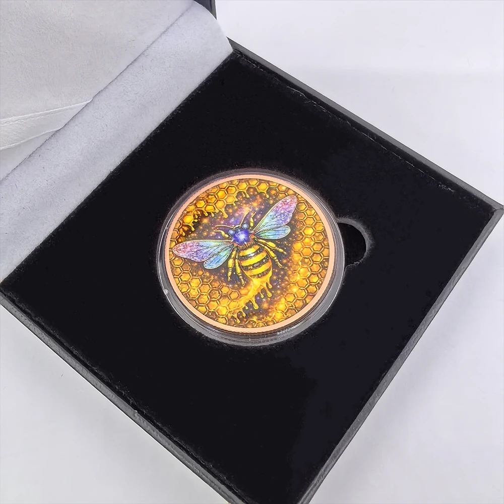 1oz Colorful Honey Bee .999 Pure Copper Commemorative Coin Color Printed Crafts Collectible Souvenir Gift