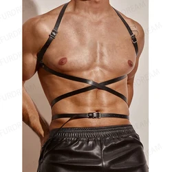White Male Leather Sexy Body Harness Gay Bdsm Punk Fetish Suspender Exotic Lingerie Adjustable Buckle Sissy Rave Club Clothing