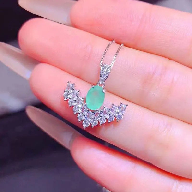 Natural Emerald Pendant with Certificate 0.9ct 7*5mm Emerald Necklace Pendant Prevent Allergy 18K Gold Plated 925 Silver Jewelry