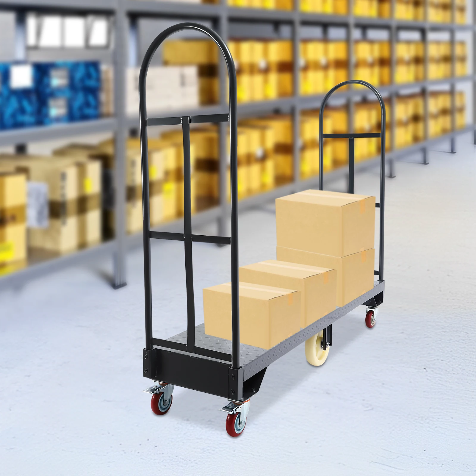 

60.5*15.7*52.2in H U-Boat Cart, 2000LBS Capacity Platform Truck Dolly, U-Boat Truck Steel with Removable Handles