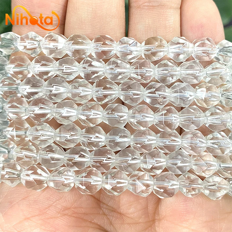 Natural Stone Faceted White Quartz Crystal Loose Spacer Beads 8mm 15\