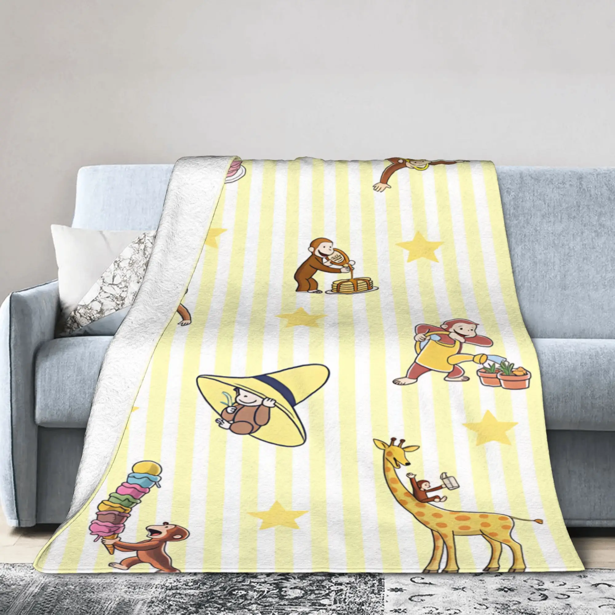 Curious George Party Adventure Throw Blanket Soft Cozy Pattern Blanket  For Home Decor Travel Flannel Bedspread Bed Cover