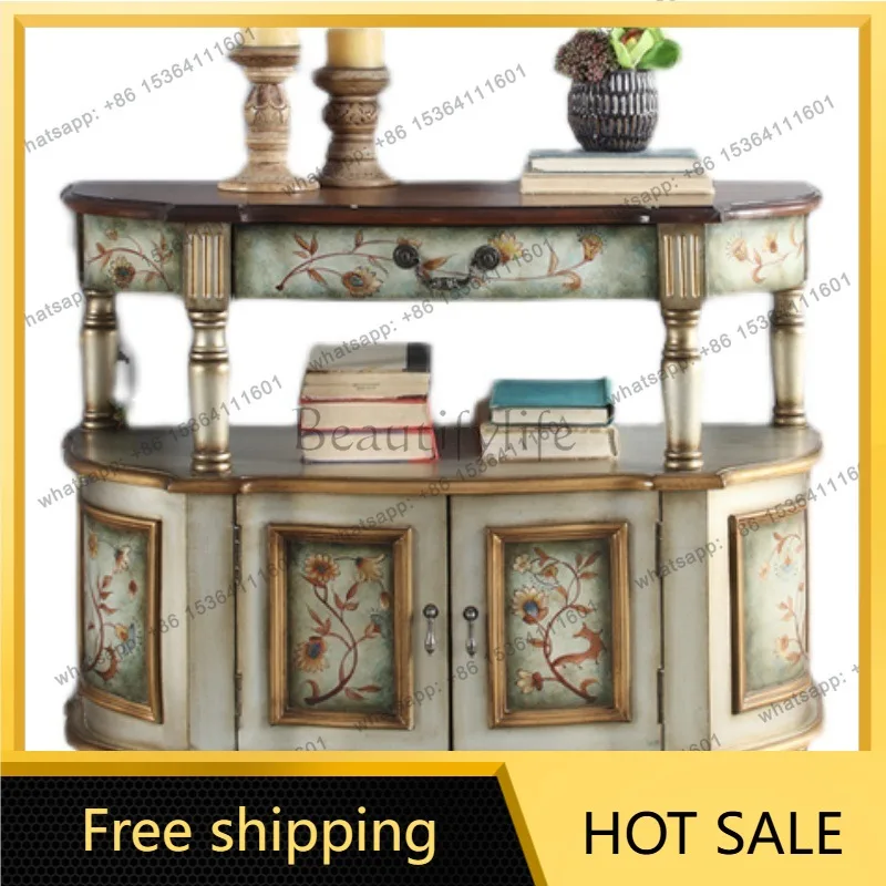 Zj. American semi-round entrance cabinet light luxury champagne color aisle entrance corridor table