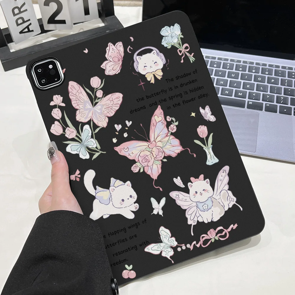 Aesthetic Butterfly Cat Floral Tablet Protective Case For Apple iPad Air 11 2025 2026 Pro 12.9 13 11 10.5 Mini 2024 Anti‑Slip