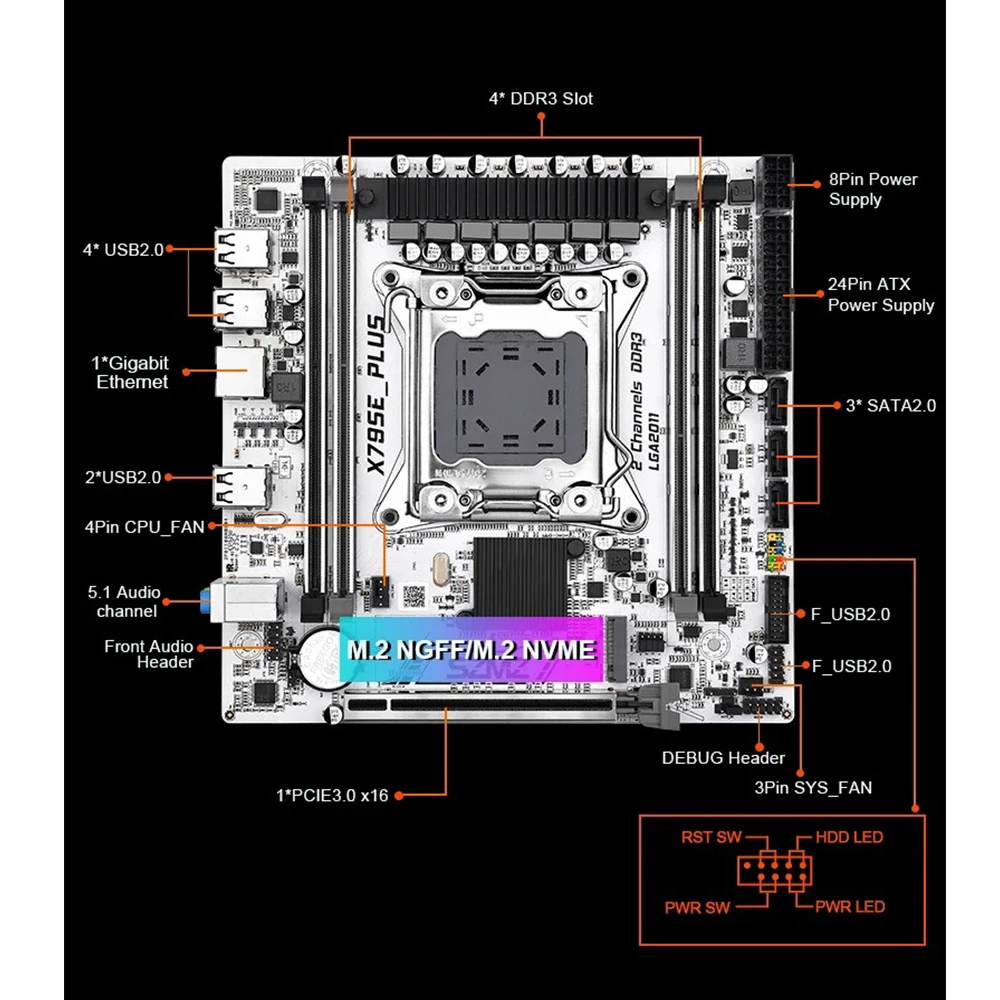 Imagem -05 - Conjunto de Placas-mãe Cpu e5 2660 v2 Kit Lga 2011 2x16gb = 32gb Ram Ddr3 Suporte Combo Sata3.0 Usb 2.0 M.2 Nvme