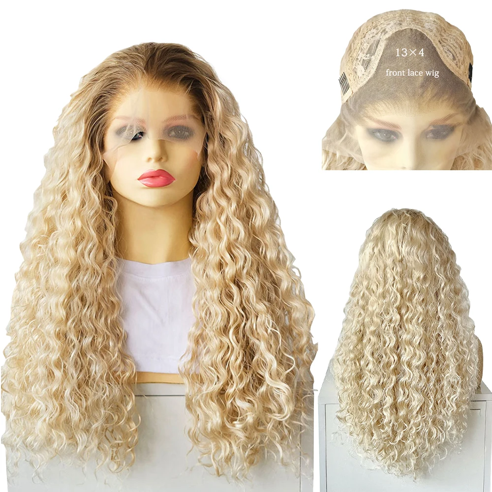 

The New 18-26-Inch Golden-Brown Small Curly 13x4 Front Lace Synthetic Hair Is Suitable For Women Daily High-End Hand-Woven Wigs