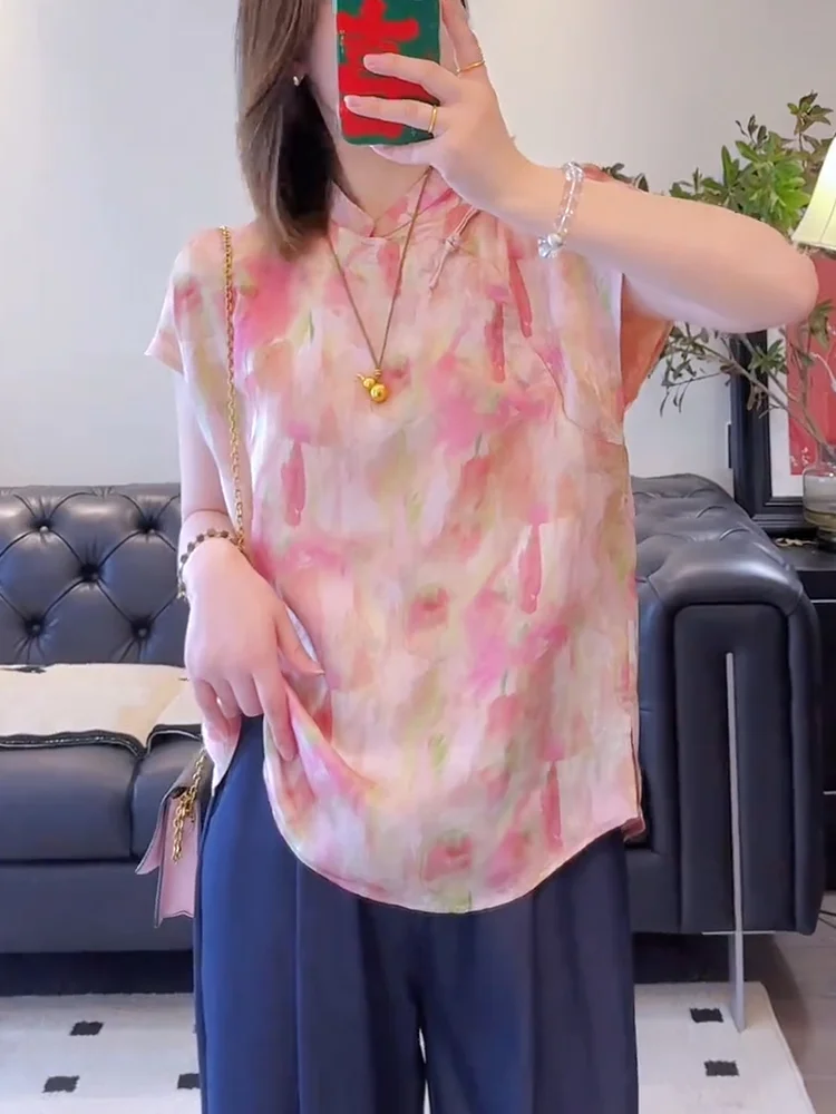 

New Chinese Sle Printed Top Women's Faion Summer 2025 plus Size Slimming irt Casual Comfortable Breathable Inner Wear