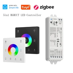 Tuya Zigbee 3.0 RGB + CCT LED Controller Dimmer RGBCW Strip 12V 24V 4-zone Touch Panel Remote fr Alexa Google Home Smart Life APP