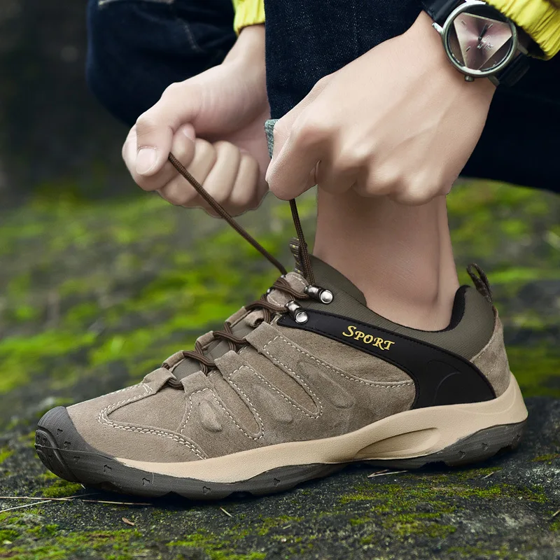 Men's Hiking Boots: Breathable Summer Outdoor Hiking Shoes; Genuine Leather Casual Shoes for Spring and Fall;Travel Shoes