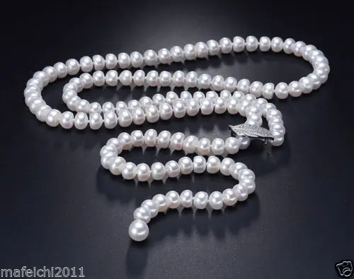 

BEAUTIFUL 90cm 8-9MM AAA Akoya White PEARL NECKLACE silver CLASP