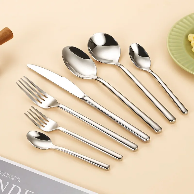 7pcs Luxury Flatware Set 304 Stainless Steel Dinnerware Knife Coffee Fork Round Spoon Cutlery Tableware Dishwasher Safe Gift