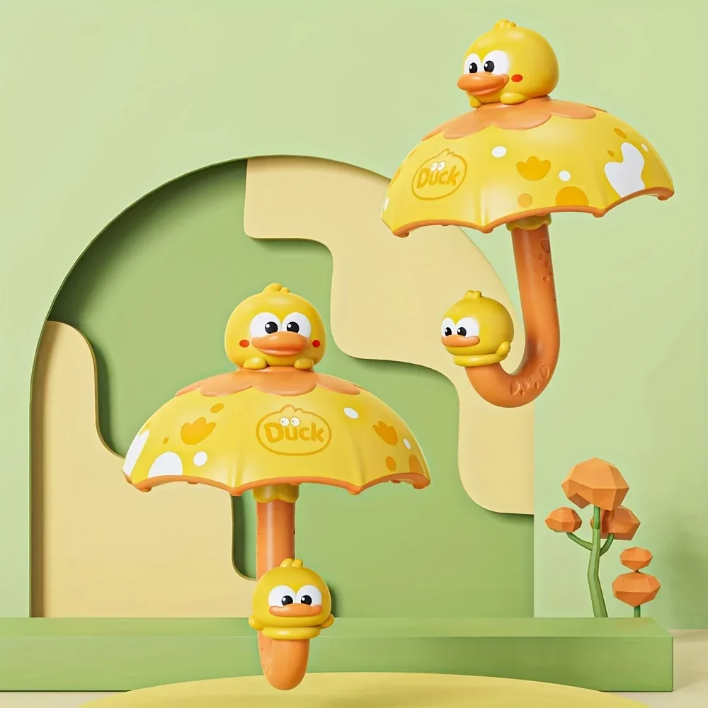 Duckling Bath Toy with Umbrella - Interactive Water Flow, Soft Bath Tub Companion for Babies, Sensory Play &Bathtub Fun