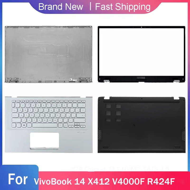 Bottom Case For ASUS VivoBook 14 X412 V4000F R424F Laptop LCD Back Cover Front Bezel Palmrest With Keyboard Rear Lid Silver Grey