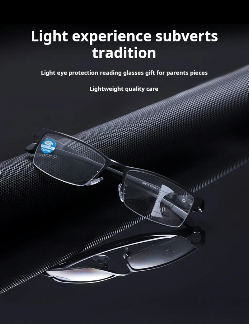 Progressive Multifocal Reading Glasses Men Women Half Frame Business Photochromic Glasses Anti-blue Light Eyeglasses