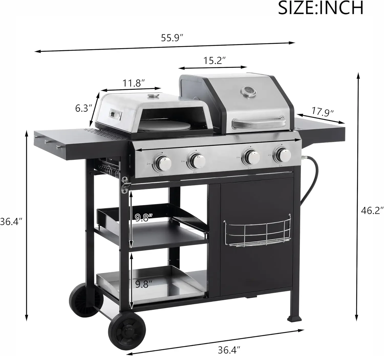 2+2 Multi-function Burner GasGrill Griddle Combo with Cover for Outdoor Cooking While Camping or Tailgating -BBO FRYING PIZZA