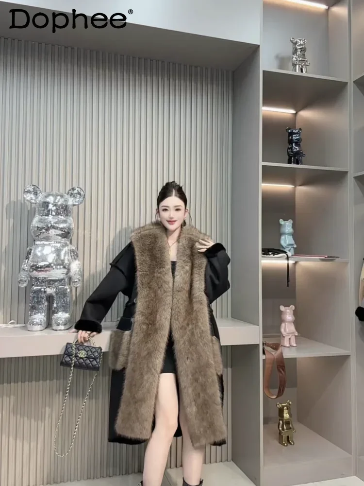 

2024 Winter Suede Fur Integrated Jacket Women's Simulation Mink Fur Coating Long Faux Fur Coat Women Elegant and Atmospheric