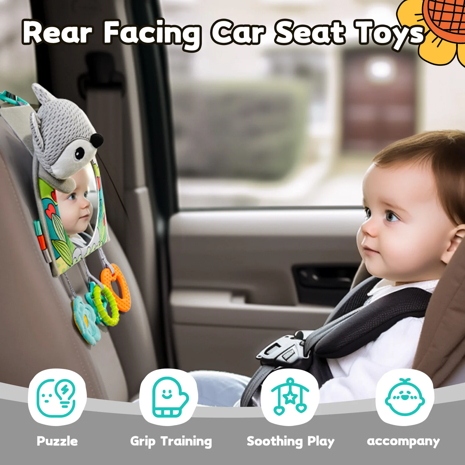 Infant Activity Center Newborn Play Tummy Time Toys Hanging Interactive Baby Toy with Travel Mirror for Sensory Develop