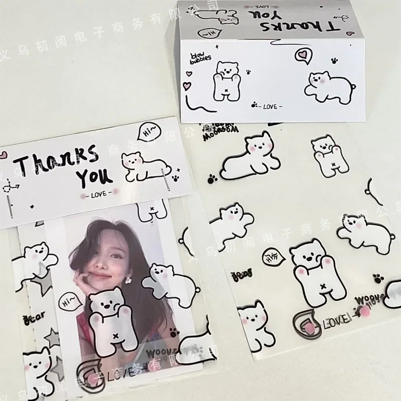 10pcs Korean Cute Cartoon Blush Bear Series Card Head Print Flat Pocket Kpop Photo Card Sale Exchange Packing DIY Decor Material