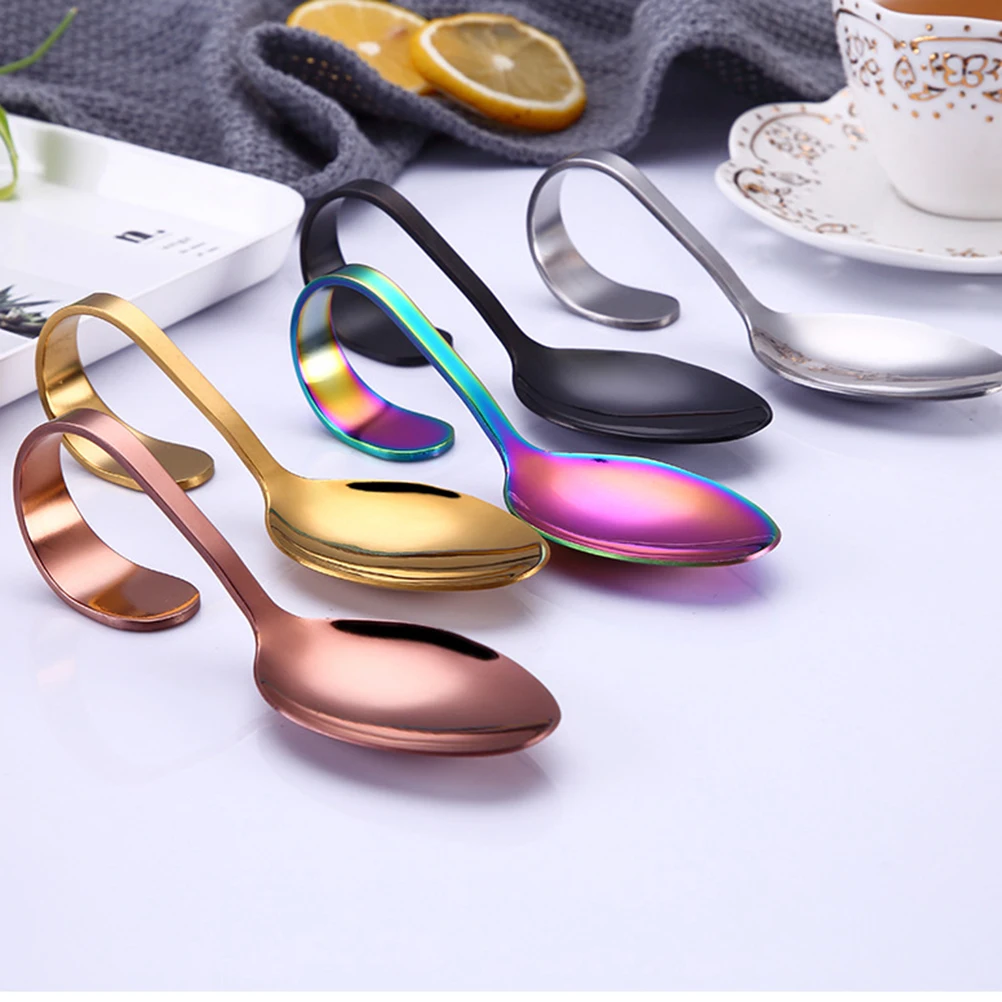 

Stainless Steel Curved Handle Spoon Serving Tableware Buffet Special Long Lasting Suitable for Soup Solid Food Kitchen Bar Tools