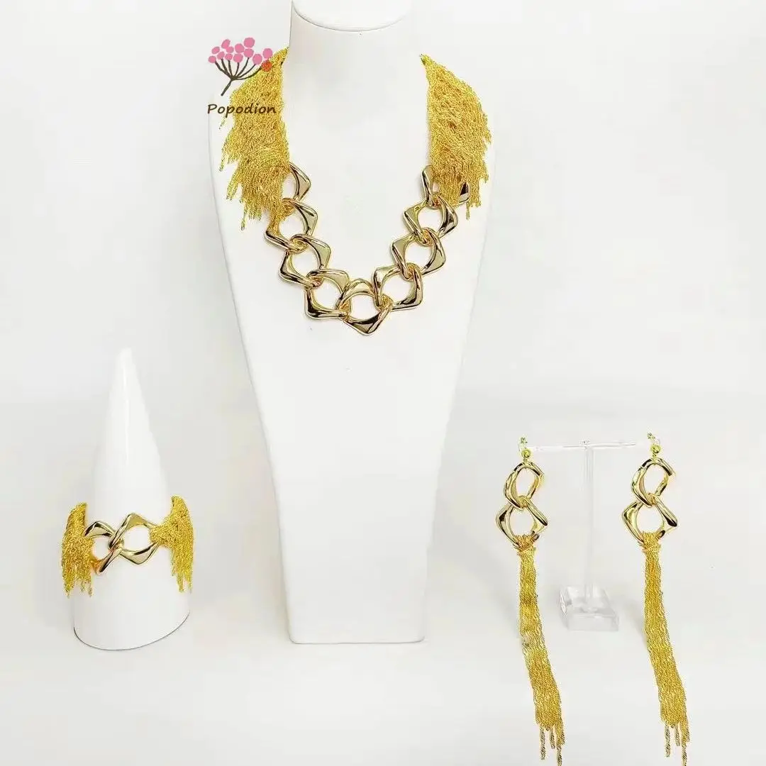 New Dubai 24K Gold Plated High end Customized Necklace, Earrings, Bracelet for Women's Wedding Jewelry Set DD10495