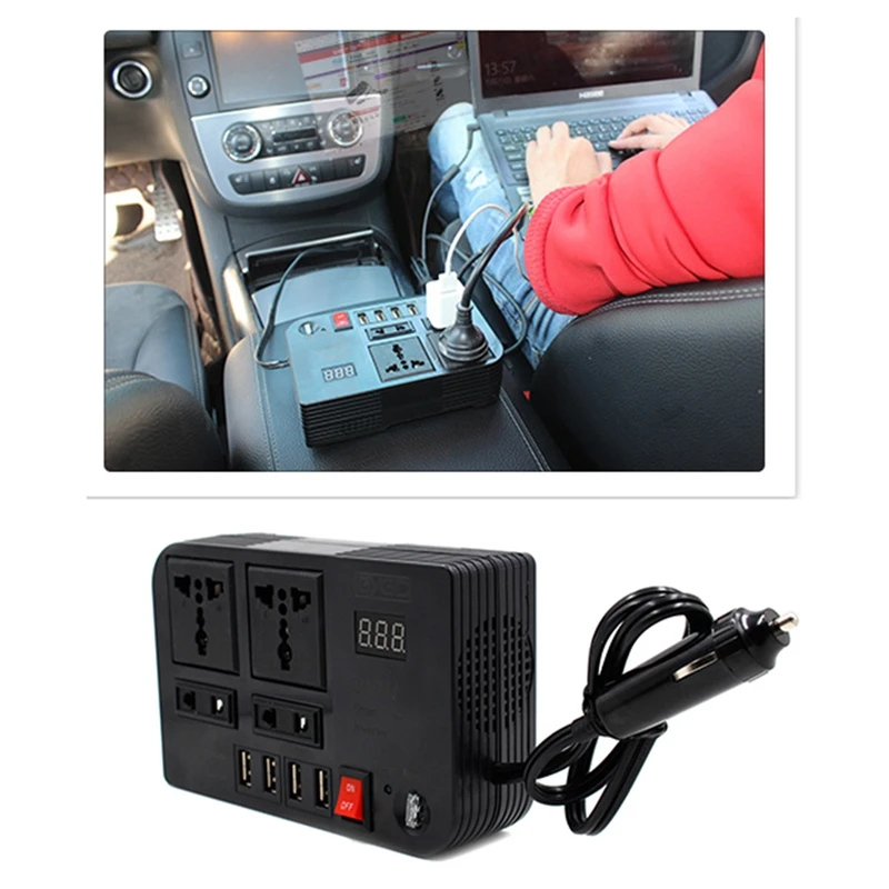 300W Car Inverter Inversor DC 12V To AC 220V Car Lighter Power Adapter Converter Splitter 4 USB Charger Fast Charging