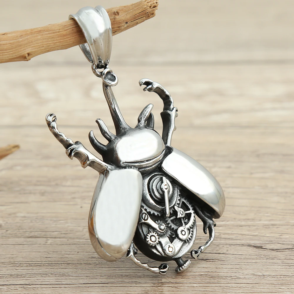 Steampunk-Käfer-Anhänger-Halskette Unisex Edelstahl Mechanisches Zahnrad Insekten-Charm-Halskette Gothic Punk Mode-Schmuck Geschenk – Detail 3