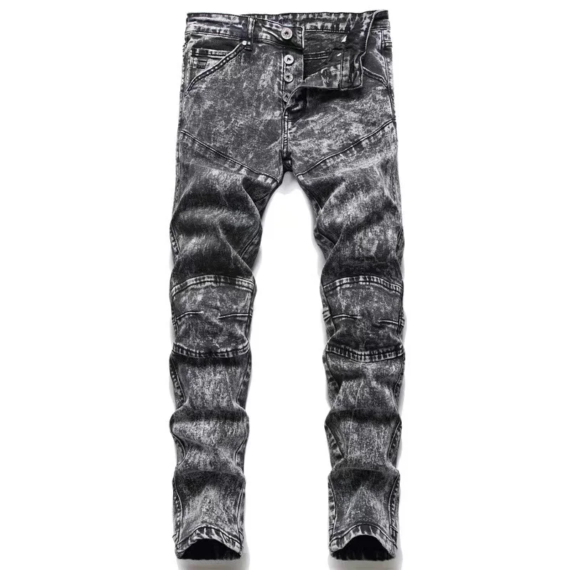 Summer Spliced Men's Jeans 3D Marble Style Slim Fit Black Grey Gradient Pants High Elastic High Street Dirty Resistant  EH · MD®