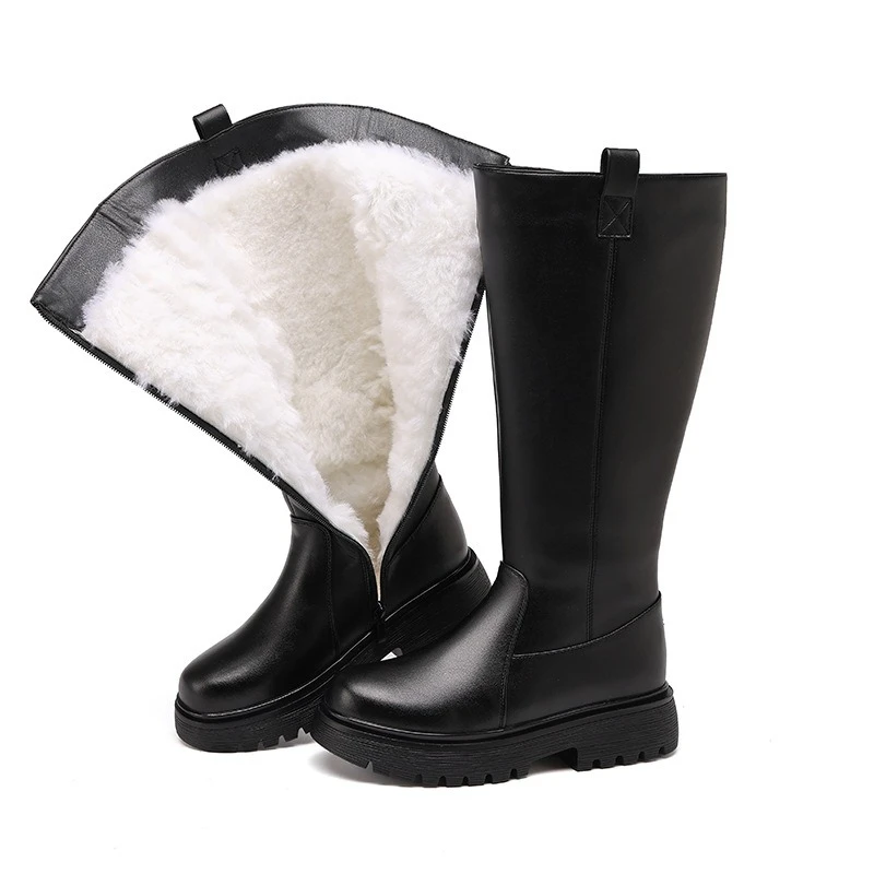 CICIYANG Women's Winter Natural Wool Boots 2025 New Knee-high Long Boots for Female Low Heel Large Size Non-Slip Riding Boots