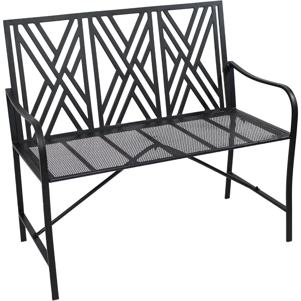 

Outdoor Garden Bench - Geometric Lattice Iron Patio Bench - Black - 42" W