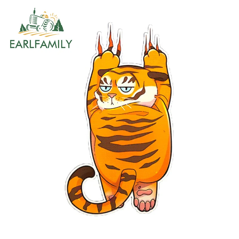 EARLFAMILY 13cm x 7.3cm for TIGER Slide Car Stickers Sunscreen Cartoon Decals Scratch-Proof Laptop Caravan Decor Car Goods