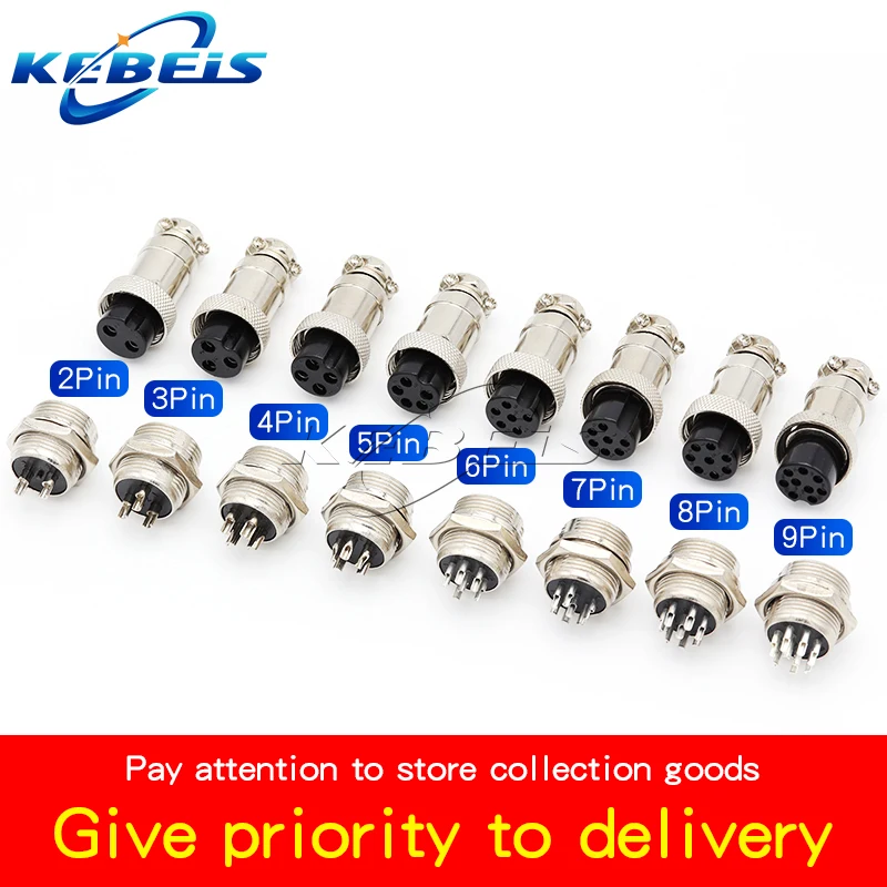 2PCS GX12 GX16 GX20 2/3/4/5/6/7/8/9/10/12/14 Pin Male Female Butting Wire Cable Circular Aviation Socket Plug Panel Connector