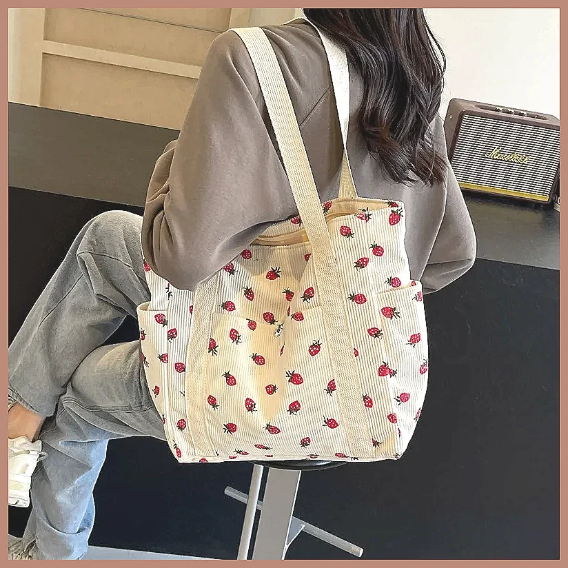 

Women's Fashion Corduroy Shoulder Bag, Cute Printed Handbag, Casual Commuting and Shopping Bag, Trendy Underarm Bag