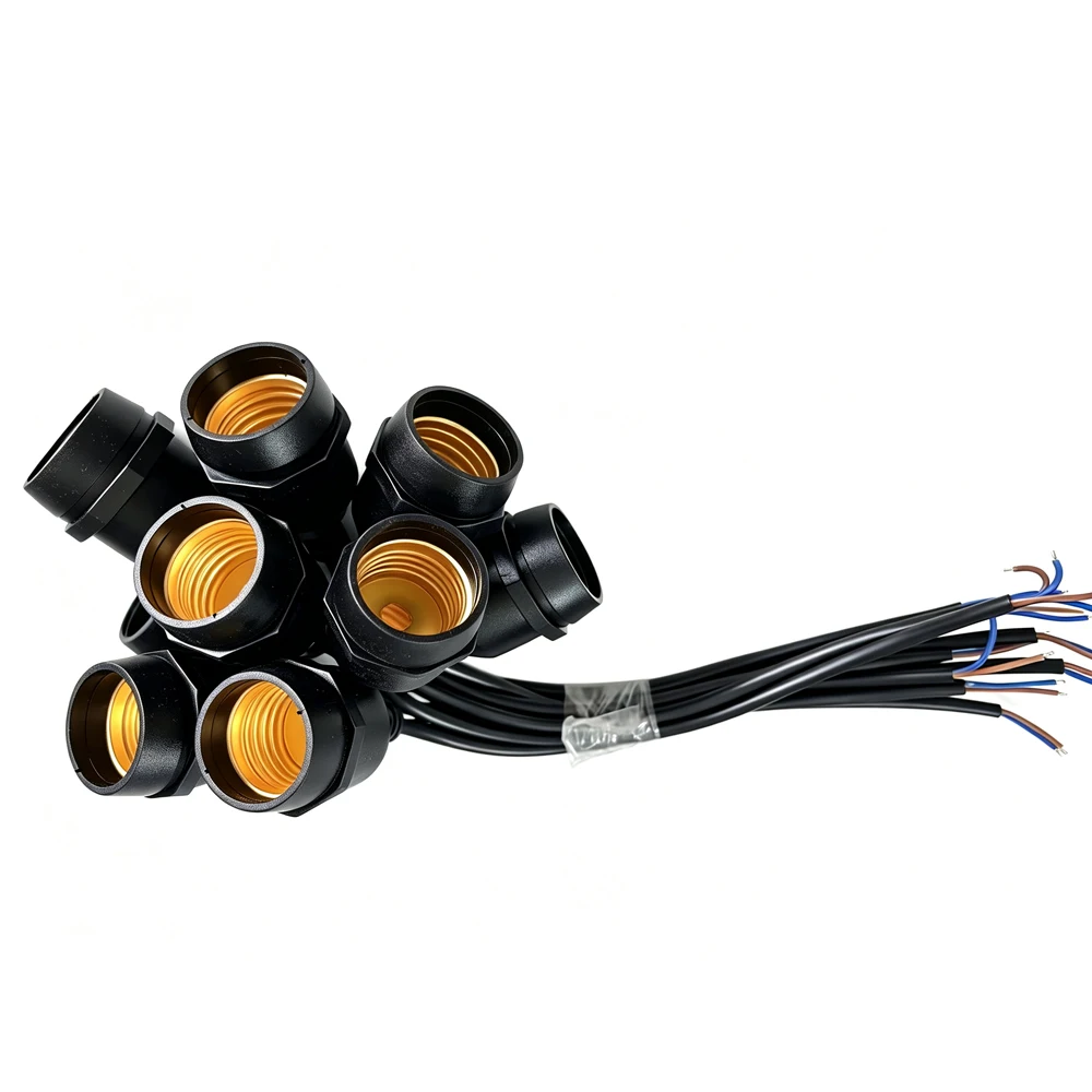 10pcs E27 Lamp Base Holders with Line Light Interface Outdoor Conector LED Spiral Copper PVC Flame Retardant
