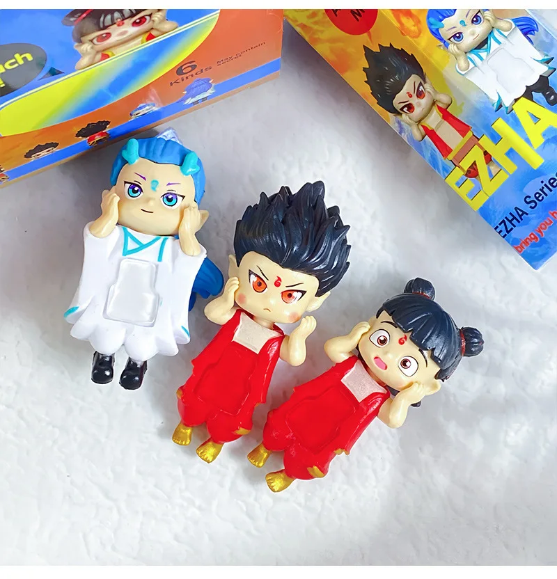 12pcs New Cupid Angel Nezha Series Attach Table Blind Box Cute Mysteries Surprise Fans Nezha Aobing Toy Car Ornaments Gifts